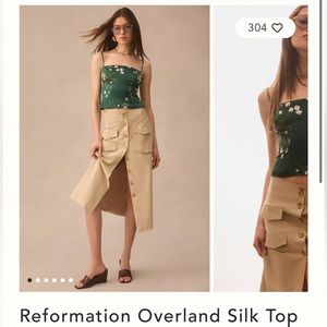 Reformation green floral silk tank top